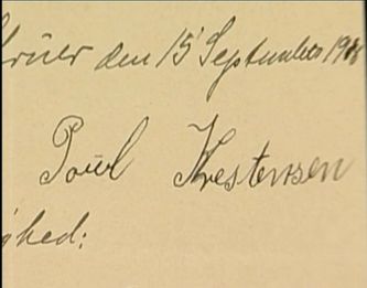 Poul Kristense´s underskrift, da han overdrager forældremyndigheden over Niels 1908 